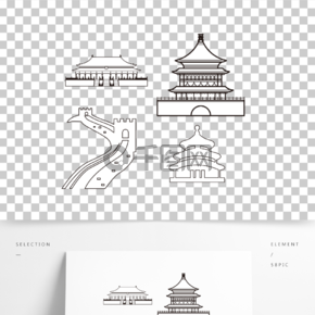 北京剪影线稿手绘北京地标性建筑免抠古代北京地标性建筑免抠现代城市