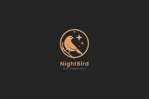 高品质的高端优雅的时尚圆形的小鸟动物图案的logo标志设计模板