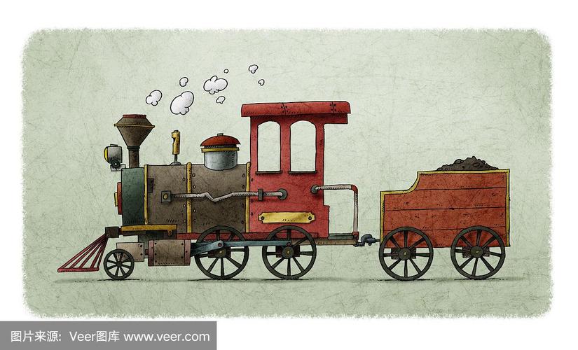 非常丰富多彩的卡通插图的一个有趣和古老的蒸汽火车