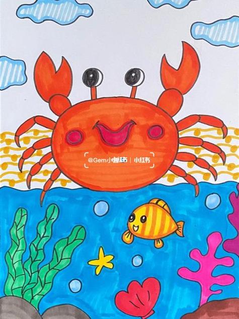 儿童画马克笔幼师考编儿童画常考主题—海洋世界儿童画 《海底世界》