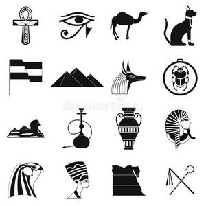 古代埃及背景古埃及在平面样式中设置图标.