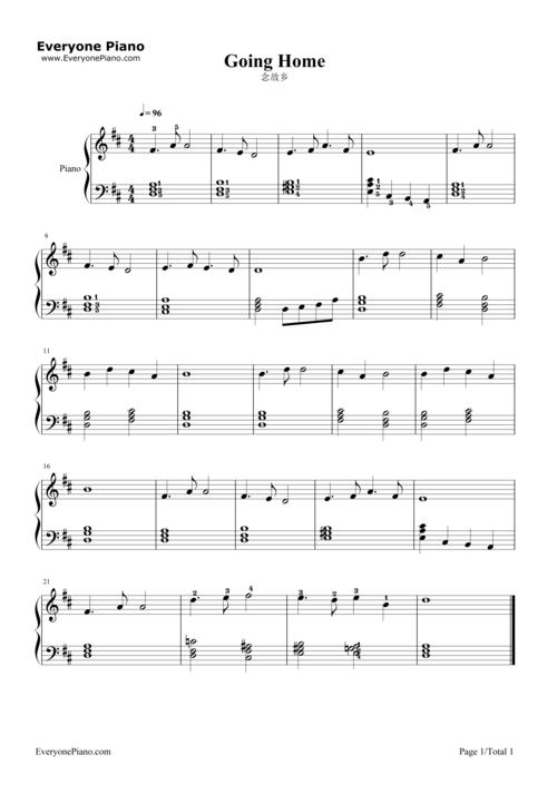 念故乡五线谱预览1-钢琴谱文件(五线谱,双手简谱,数字谱,midi,pdf)