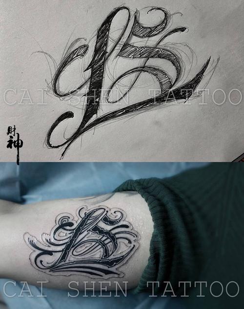 ls纹身图片手臂花体字纹身图案