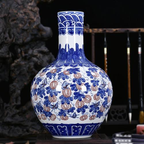 景德镇工艺品家居客厅古典中式陶瓷器新中式里红瓷釉花瓶