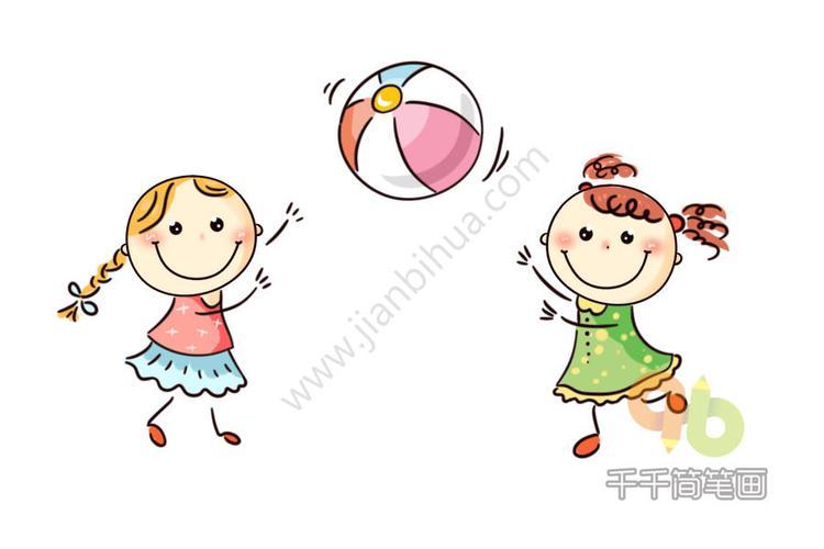 玩儿皮球的小女孩简笔画-儿童-千千简笔画