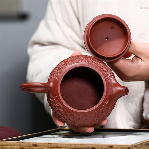 宜兴宜兴紫砂紫砂壶姜礼明手工养生原矿大红红袍刻绘茶壶