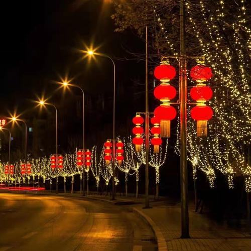 街道节日亮化 春节灯杆挂灯笼 led中国结 过街灯串安装