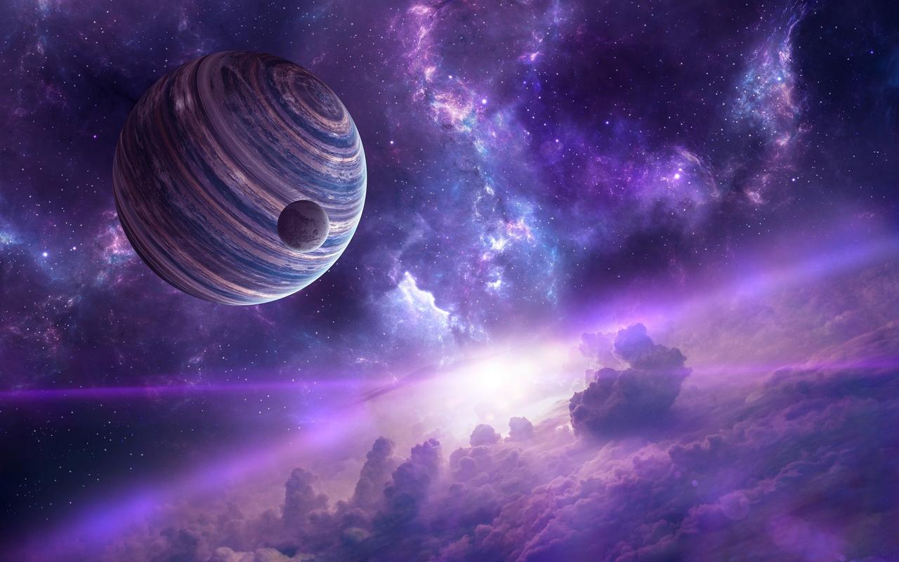高清晰紫色星云的行星壁纸-欧莱凯设计网