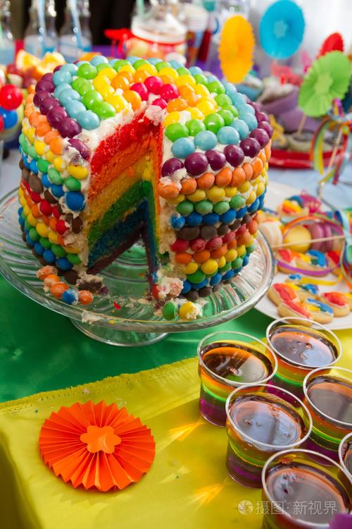 彩虹颜色的生日蛋糕
