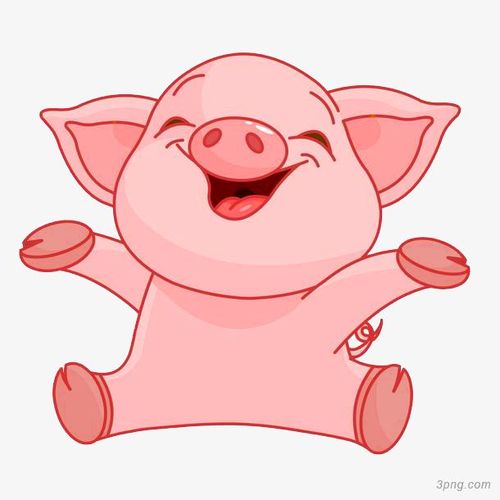 开心大笑的粉色小猪png素材透明免抠图片卡通手绘