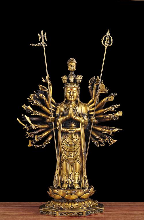 黄铜千手观音佛像摆件风水家用供佛千手千眼观音菩萨寺庙