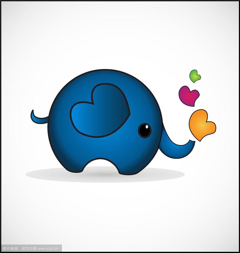 蓝色的卡通大象与心的图标
