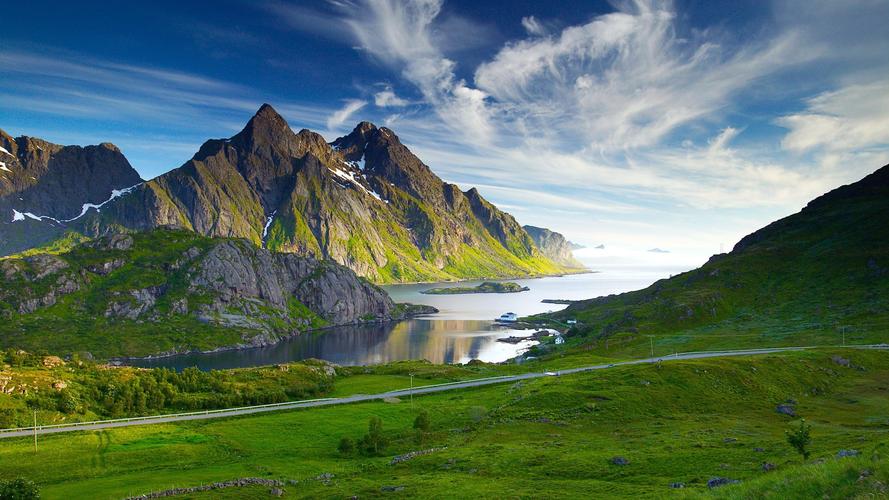 自然景观蓝天白云海边公路山石头天空北欧风景桌面壁纸壁纸