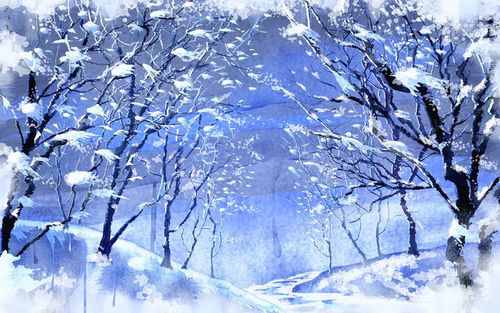 白色手绘冬季雪地树林海报背景