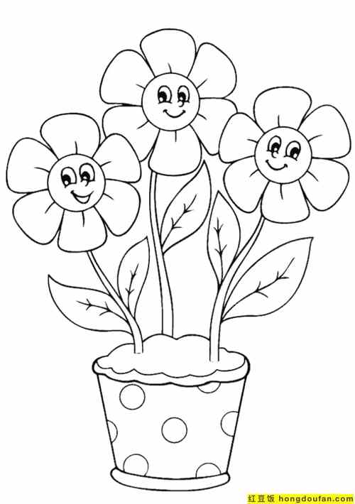 10张春日漂亮的花朵儿童卡通可涂色简笔画 | 红豆饭小学生简笔画大全