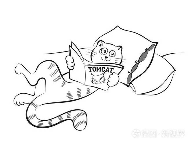 手绘向量猫是一个阅读杂志躺在沙发上插画-正版商用图片13rnnj-摄图新
