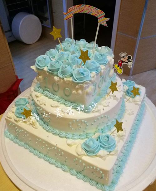 上海宝宝百日宴周岁蛋糕 儿童双满月100天三层生日蛋糕配送速递