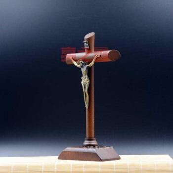 圆木带座十字架苦像22cm 天主教圣物 耶稣基督 圣母玛利亚 驱魔