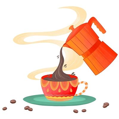 香醇提神摩卡壶咖啡豆与咖啡的创意组合手磨咖啡饮品png素材