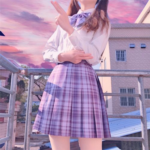 日本学生紫色格裙制服jk正统姬舍兔缝丨兔学生校服