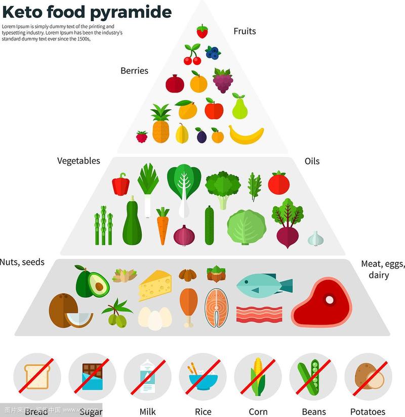 健康饮食概念:生酮食物金字塔