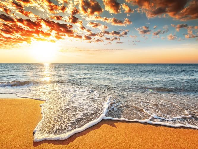 日落海滩,沙滩,大海,海浪,云,美丽的风景 壁纸 - 1920x1440
