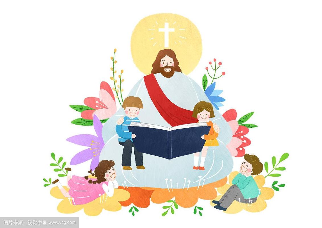 圣经学校的耶稣与儿童矢量插图.011