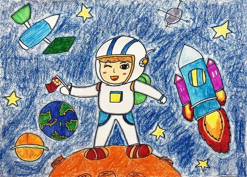 少儿书画作品-《登上月球》/儿童书画作品《登上月球》欣赏_中国少儿