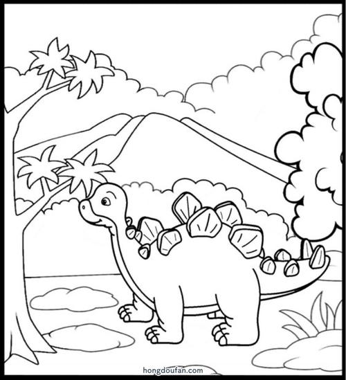 11张超简单的卡通恐龙可爱填色涂色大全-红豆饭小学生简笔画大全