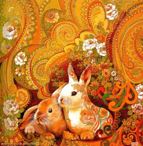 油画生肖兔图片