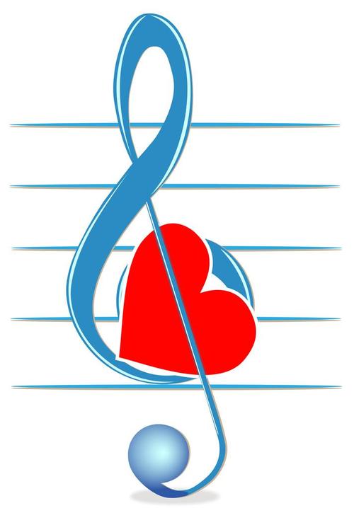 高音谱号和心,高音谱号和心在白色背景上的插图