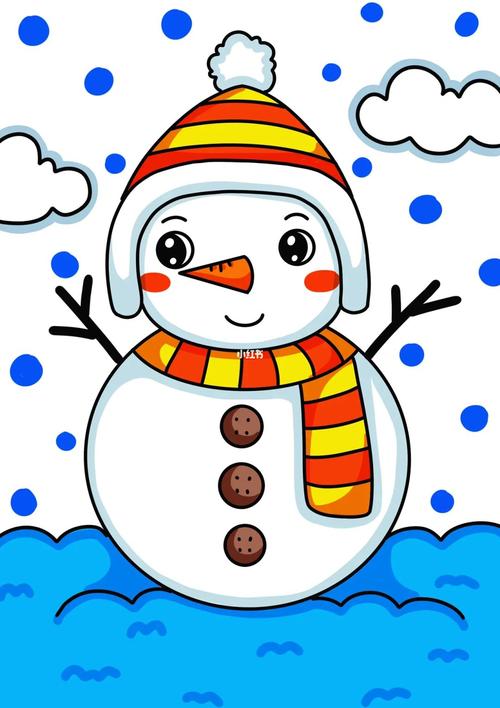 雪人儿童创意画冬天主题画简笔画带线稿