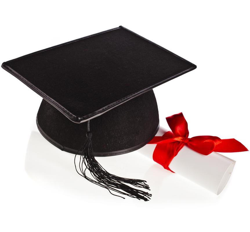 黑色毕业帽和文凭滚动