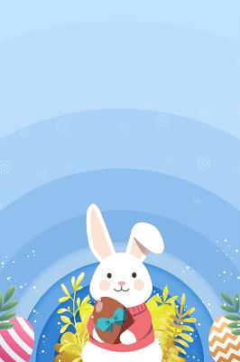 蓝色小清新可爱卡通狂欢复活节兔子海报背景素材