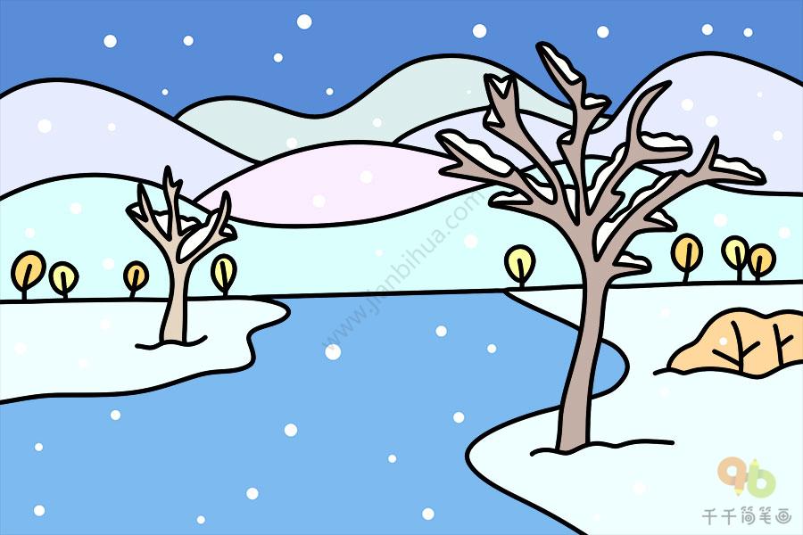 儿童画冬天雪景简笔画