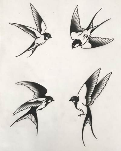 53张黑白燕子纹身手稿素材小图