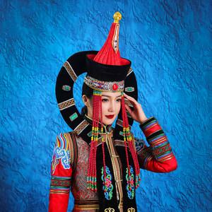 蒙古族女士牛角帽科尔沁贵族民族舞蹈演出服高端精致时尚头饰帽子