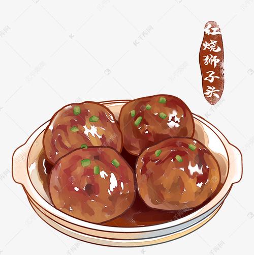 红烧狮子头苏菜传统美食插画