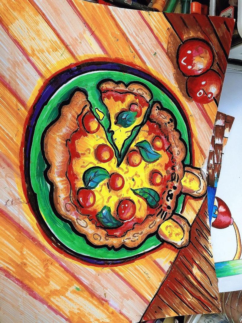 披萨简笔画十二色