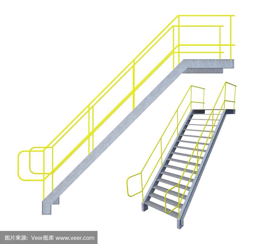 工业楼梯孤立的白色侧视图