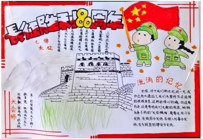 北京职高学生手绘手抄报纪念长征胜利80周年4
