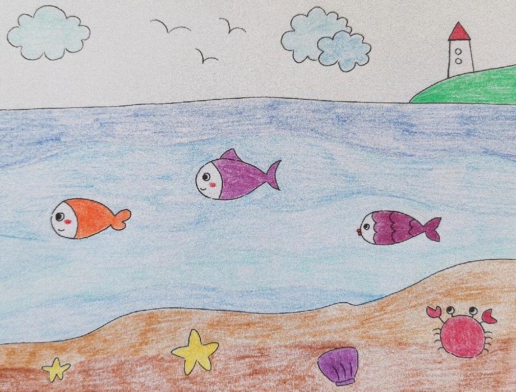 大海 海洋主题儿童画 幼儿园简笔画 材料或工具:勾线笔,彩铅 我用的是