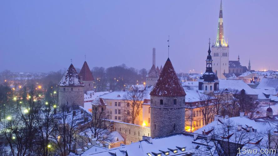 人造tallinn城市爱沙尼亚dusk冬季建筑光snow高清壁纸