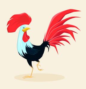 骄傲的大红公鸡与美丽茂盛的尾巴和嵴.新的一年至 2017 年的符号.
