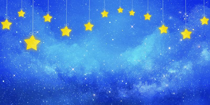 蓝色卡通唯美创意夜空星星星空夜晚晚上展板背景卡通夜空星星背景
