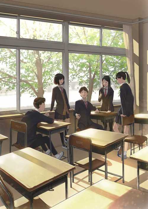 教室里的日系男女生插画图片,满是青春荷尔蒙的味道