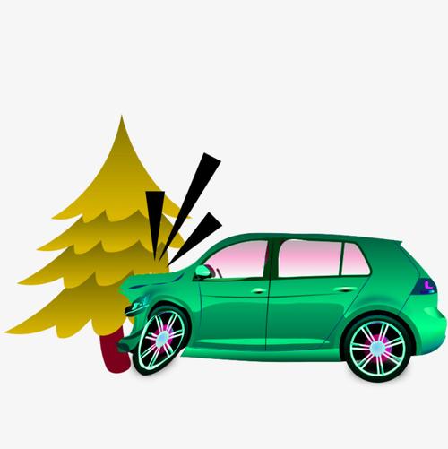 交通工具撞在树上的汽车简图