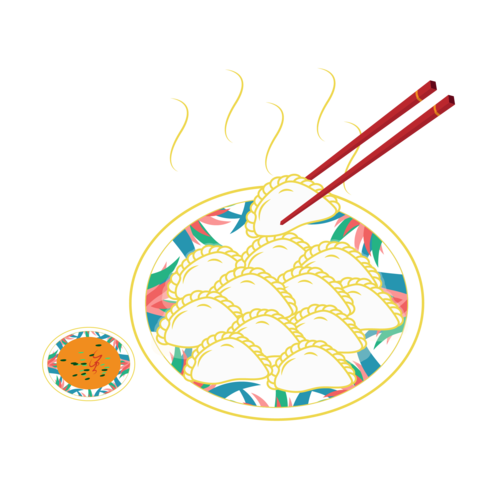 手绘冬天吃饺子创意元素设计