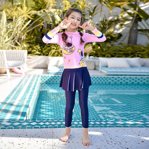 女童游泳衣分体长袖长裤防晒儿童女青少年保守中大童学生温泉泳装