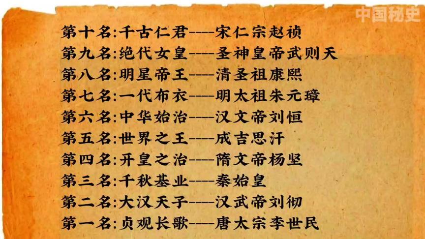 中国历史上最伟大的十位皇帝中国十大杰出帝王